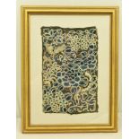 A LATE 19TH CENTURY FRAMED PANEL OF ORIENTAL FABRIC depicting blooms and butterflies, blue and