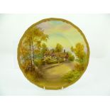A ROYAL WORCESTER PORCELAIN CABINET PLATE hand painted by R Rushton with a scene of Anne Hathaway'