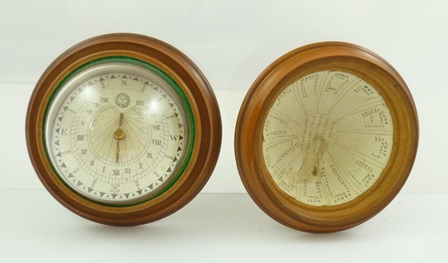 A 19TH CENTURY POCKET MAGNETIC SUNDIAL IN TREEN (YEW WOOD) TURNED CASE having printed card dial with