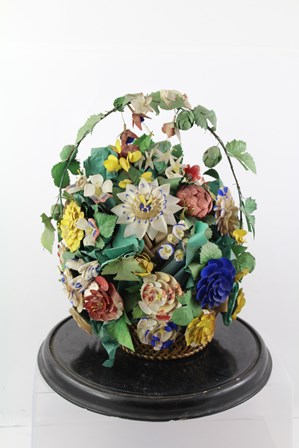 A VICTORIAN GLASS DOME AND BASE currently containing a selection of everlasting flowers in a basket, - Image 3 of 5