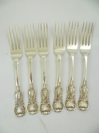 THOMAS SEWELL A SET OF SIX VICTORIAN SILVER TABLE FORKS, Kings pattern design, Newcastle 1870-71,