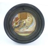 A VICTORIAN STAFFORDSHIRE POT LID 'Lobster Sauce', a cat being nipped by a lobster with window