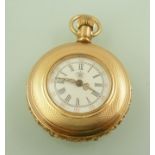 AN AMERICAN WALTHAM WATCH CO LADY'S POCKET WATCH in half hunter type yellow metal case, the enamel