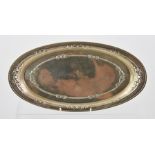 WALTER & FRANK RABONE AN OVAL SILVER TRAY, pressed decorated with ribbon tied bows, Birmingham 1915,