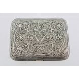 AN ASIAN SILVER COLOURED METAL CIGARETTE CASE, having richly entwined floral scroll work sides,