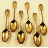 WALKER & HALL A SET OF SIX "FIDDLE", "THREAD" AND "SHELL" PATTERN SILVER DESSERT SPOONS,