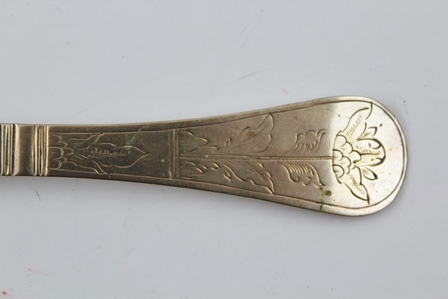 AN 18TH CENTURY DUTCH WHITE METAL SPOON, having chased floral design to handle, engraved to the back - Image 2 of 4