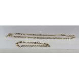 A FOREIGN GOLD COLOURED METAL FANCY HAMMERED CURB NECK CHAIN AND MATCHING ANKLE BRACELET, having
