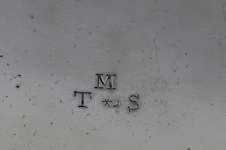 AN 18TH CENTURY SQUARE SILVER CARD TRAY, having raised rim on applied bracket feet, engraved - Image 3 of 7