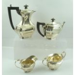 S BLANCKENSEE & SONS LTD A GEORGE V SILVER THREE PIECE TEA SET comprising; tea pot, milk jug and