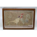 AN EARLY 20TH CENTURY NEEDLEWORK PICTURE, depicting a cockerel and cock pheasant in a stylised