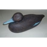 JOHN SEARLE CARVED AND PAINTED WOOD DECOY DUCK, label below "John Searle, Torrington, Devon,