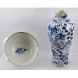 A CHINESE BLUE AND WHITE BALUSTER SHAPE PORCELAIN VASE, having hand painted dragon decoration,