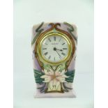 A MOORCROFT MANTEL CLOCK, circa 2001, "Blakeney Mallow" pattern, designed by Sarah Brummel-Bailey,