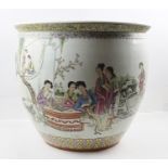 A CHINESE FAMILLE ROSE PLANTER, polychrome painted in the round with Bijin in landscape, 35cm high