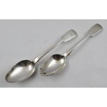 EMMANUEL LEVY A PAIR OF GEORGE III SILVER TABLE SPOONS, "fiddle" pattern, monogrammed "H", Exeter