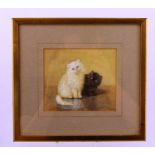 BESSIE BARBER Study of two appealing kittens, one black and one white, a Watercolour, signed, 12cm x