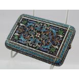 A LATE 19TH CENTURY RUSSIAN SILVER AND ENAMEL CARD CASE, having applied wire work decoration with