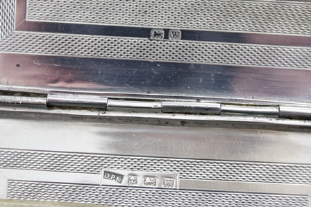 A MIXED COLLECTION OF SILVER, comprising capstan inkwell, scallop butter dish, two cigarette - Image 9 of 13