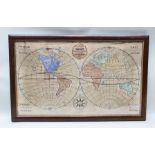 A GEORGE III NEEDLEWORK TERRESTRIAL MAP inscribed "A Map for the World with its latest discoveries