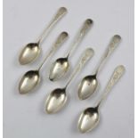 J. BLOND & SON A SET OF SIX LATE VICTORIAN SILVER TEASPOONS, having acanthus scroll bright cut