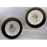 WINDSOR ANGERSTEIN ROWLEY A PAIR OF HAND PAINTED PORCELAIN PLATES depicting children, signed and