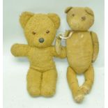 A TEDDY BEAR fitted with wind up musical movement, 40cm tall, together with one other TEDDY BEAR