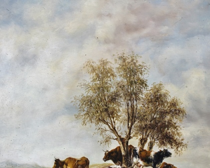 ENGLISH SCHOOL Cows watering in a summer landscape, an early 20th century Oil on panel in the 18th - Image 3 of 3