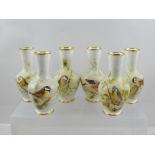 A SET OF SIX CHINA VASES, hand painted by Leighton Maybury (also painted for Royal Worcester),