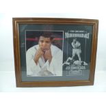 A FRAMED PHOTOGRAPH OF MUHAMMAD ALI the mount printed with his boxing ring results and "Three