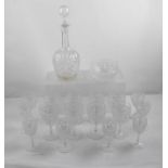 A PART SUITE OF WEBBS CUT GLASS, includes decanter with stopper, finger bowl and sixteen assorted