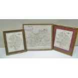 ROBERT MORDEN MAP OF SURREY framed and glazed, 36cm x 41cm and TWO MAPS OF WARWICKSHIRE