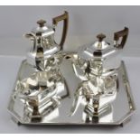 HAMILTON & INCHES A FIVE-PIECE SILVER TEA SET of rectilinear and canted form with applied