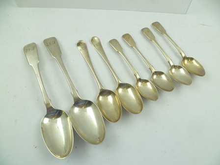 WILLIAM BATEMAN II A PAIR OF GEORGE IV SILVER "FIDDLE" PATTERN TABLESPOONS, London 1828,