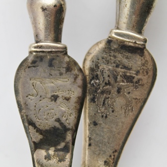 WILLIAM ELEY & WILLIAM FEARN A PAIR OF GEORGE III SILVER SERVERS, comprising fork and spoon, - Image 2 of 3