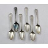 SOLOMON HOUGHAM A SET OF SIX GEORGE III SILVER TEASPOONS having bright cut handles, monogramed "S"