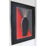NOAH JEROME "Vases" - in Japanese style, black vases on a red ground, one containing pussy willow,