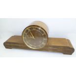 A MID 20TH CENTURY DECO STYLE WALNUT VENEERED MANTEL CLOCK, having German three-train spring