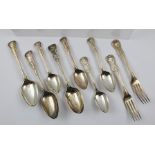 A QUANTITY OF MIXED SILVER HALLMARKED "KING'S" PATTERN FLATWARE, comprising three table spoons,