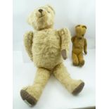 TWO PLAY-WORN, MUCH LOVED TEDDY BEARS, 59cm (tallest)