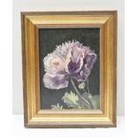 20TH CENTURY EUROPEAN SCHOOL Floral Study with ladybird, an Oil on board, 19cm x 14cm in gilt frame