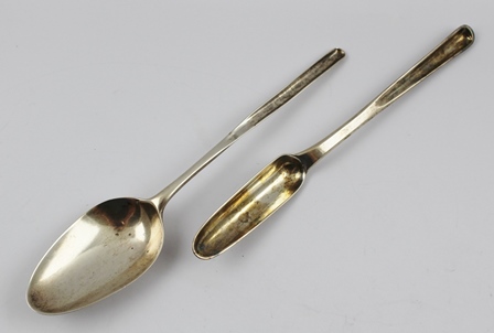 A GEORGE III SILVER COMBINATION SPOON AND MARROW SCOOP, London 1763, together with a Thomas Wilkes