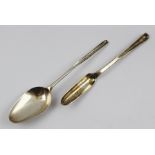 A GEORGE III SILVER COMBINATION SPOON AND MARROW SCOOP, London 1763, together with a Thomas Wilkes