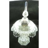 AN EARLY 20TH CENTURY CUT GLASS BONBON DISH AND COVER in the form of an 18th century urn, set on