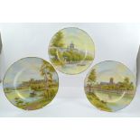 THREE ROYAL WORCESTER HAND PAINTED CABINET PLATES, includes "Windsor Castle" signed "N. Creed", with