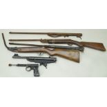 NINE ASSORTED WOODEN STOCKS, EIGHT ASSORTED AIR RIFLE ACTIONS, one "BSA SCORPION" AIR PISTOL no