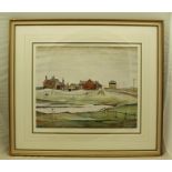 AFTER LAURENCE STEPHEN LOWRY R.A. (1887-1976) "Landscape with Farm Buildings", a colour