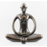 A LATE 20TH CENTURY CAST BRONZE OF A FEMALE seated in a contemplative pose, 24cm high