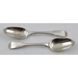 JAMES McKAY A PAIR OF SCOTTISH GEORGE IV SILVER TABLE SPOONS of fiddle pattern design, without