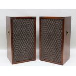 A PAIR OF VINTAGE DYNATRON "GUN CHEST" TEAK CASED STEREO SPEAKERS, with decorative brass corners and